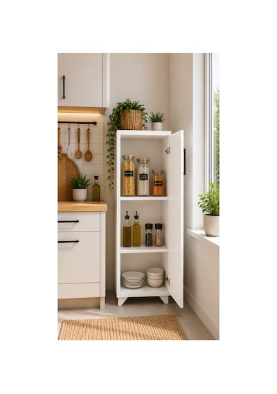 Çok Amaçlı Dolap 3 Raflı Tek Kapaklı Beyaz Düzenleyici Dolap 40x30x106 Cm Beyaz Beyaz