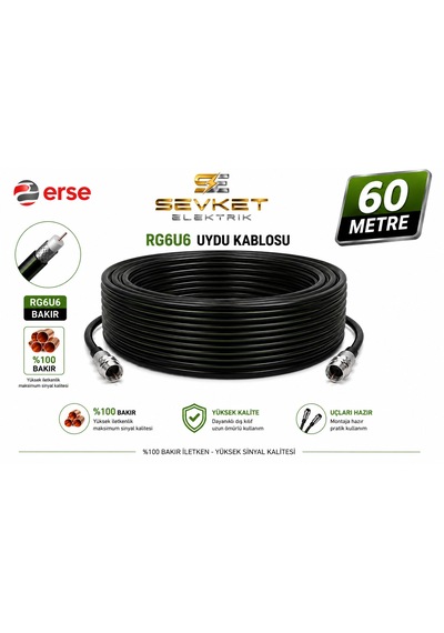 Erse Rg6u6 Anten Kablosu %100 Bakır 60 Metre