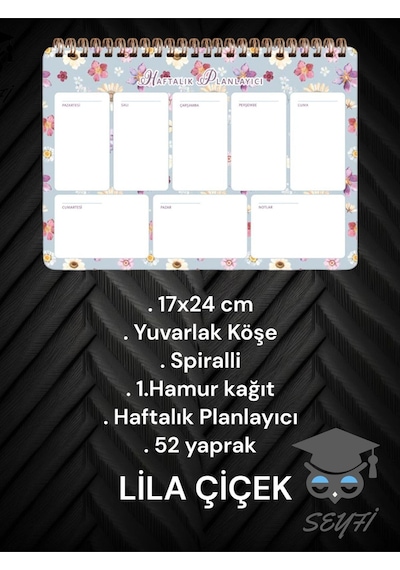 17x24 Cm Spiralli Planlayıcı 52 Hafta Yuvarlak Köşeli 1. Hamur Kağıt Telli Planlayıcı Planner