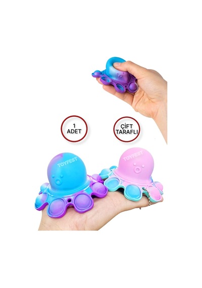 Toyfest Push Popper Flip Octopus Yumuşak Stress Giderici Çift Taraflı Anahtarlık