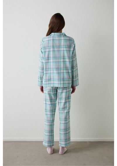 Penti Mint Ellie Ekoseli Gömlek Yaka Pamuklu Uzun Kollu Pijama Takımı