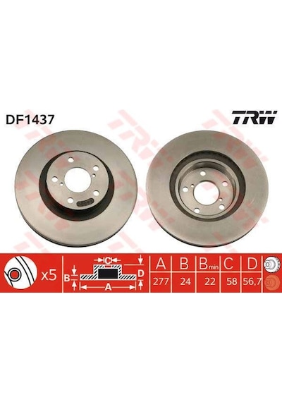 TRW DF1437 FREN DİSKİ ÖN BRZ 12- FORESTER 97-08 IMPREZA 00- LEGAC