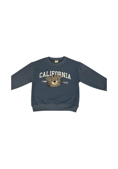 Zekids Erkek Çocuk Kaplan Nakışlı Sweatshirt-14664 Indigo
