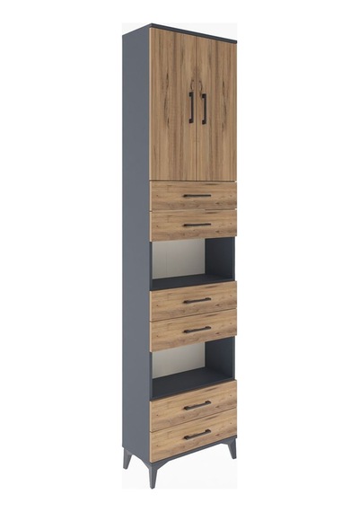Arges Dolap 5 Raflı 6 Çekmeceli 2 Kapaklı 60x30x243 Antrasit-çam Antrasit