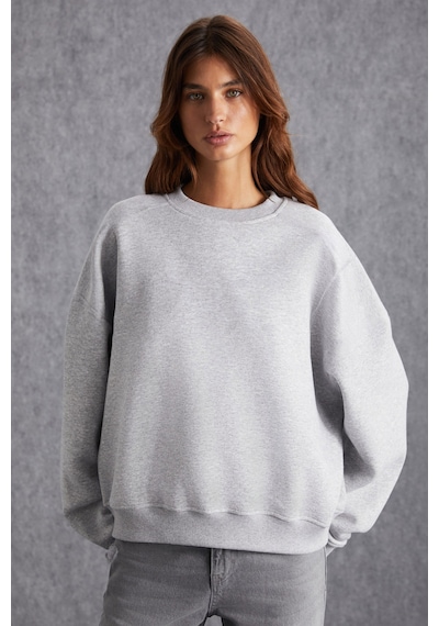 Grimelange Vaneltına  Kadın Içi Polarlı 3 Iplik Organik Pamuk Oversize Basic Bisiklet Yaka Grimelanj Sweatshirt
