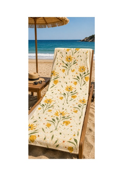 Plaj Havlusu Ss-26 Koleksiyonu Premium Özel Tasarım Hızlı Kuruyan Mikrofiber Havlu 75x150 Cm Krem