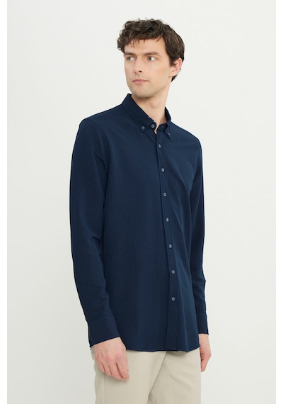 AC&Co / Altınyıldız Classics Erkek Lacı Slim Fit Dar Kesim Düğmeli Yaka %100 Pamuk Gömlek Lacı Lacivert AC&Co / Altınyıldız Classics Erkek Lacı Slim Fit Dar Kesim Düğmeli Yaka %100 Pamuk Gömlek Lacı Lacivert