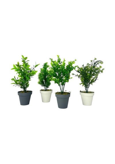 4lü Set Yapay Çiçek Mini Saksıda Yeşil Bitkiler 30cm