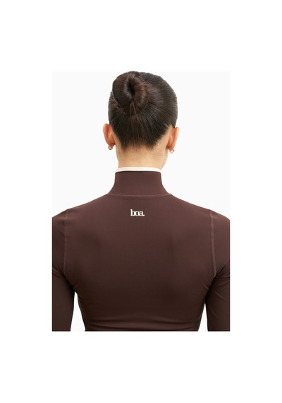 Because Of Alice Base Contrast Trim Zip Up Jacket Şekillendirici Kontrast Detaylı Kadın Ceket Kahverengi
