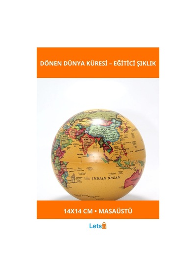 14x14 Cm Şık Masa Üstü Dönme Özellikli Dünya Küre Diğer