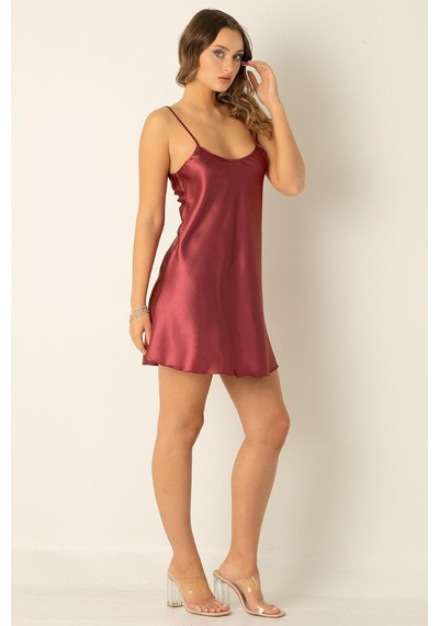 İnce Askılı Mini Saten Gecelik,eflatun Xl/2xl,9750570606295 Açık Bej - Beyaz