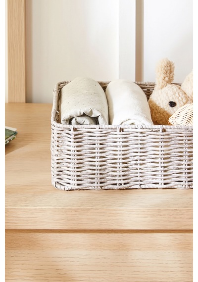 Ocean Home Textile Çocuk Odası Yıkanabilir Gri Pp Rattan Sepet 30 X 20 X 11 Cm