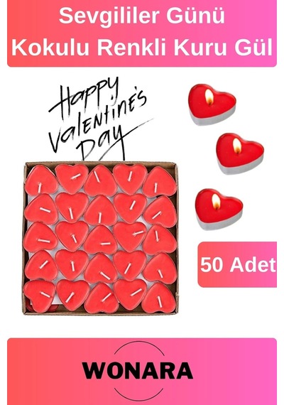 Özel Üretim Sevgiliye Özel Romantik Dekorasyon 50'li Kalpli Tealight Mum - Hediyelik Ve Süsleme Diğer
