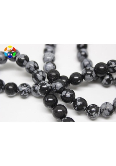 Kar Tanesi Obsidyen Taşı YARIM Dizi 8mm (18cm uzunluğundadır)