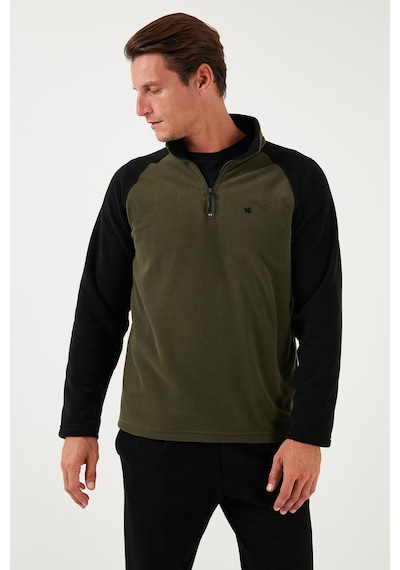 Buratti Slim Fit Yarım Fermuarlı Kışlık Şardonlu Erkek Polar 5906055 Haki