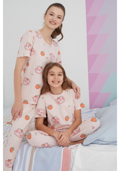 Siyah İnci Pamuklu Örme Pijama Takım 24117030 Çok Renkli