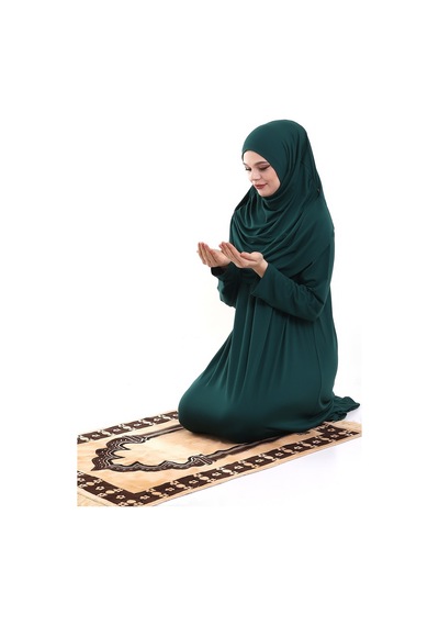 Tek Parça Pratik Başörtülü Robalı Namaz Elbisesi 8015 Yeşil 001