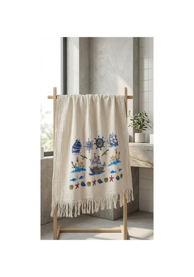 %100 Pamuk 4 Katlı Müslin Kumaş Plaj Havlusu / Peştemal / Banyo / Hamam Havlusu 90 X 190 Cm Bej - 867208352 Bej