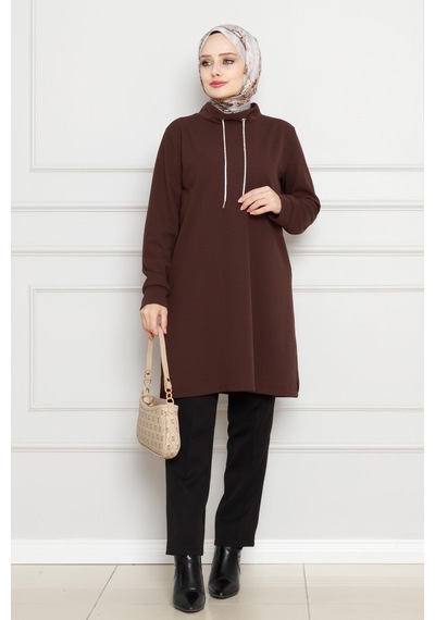 Sevitli Dik Yaka Tunik-kahverengi-4455 Kahverengi