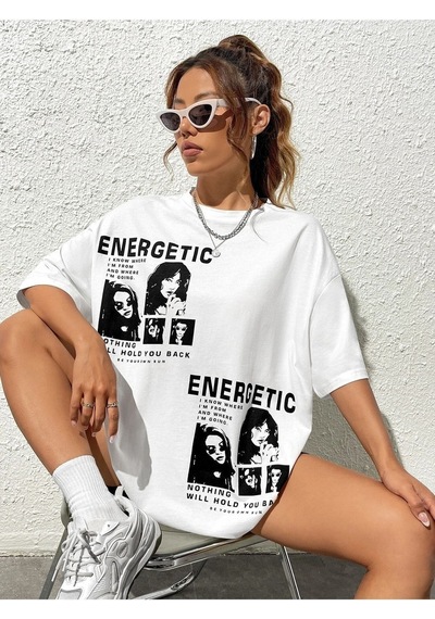 Flood Of Style Kadın Beyaz Energetic Baskılı Oversize
