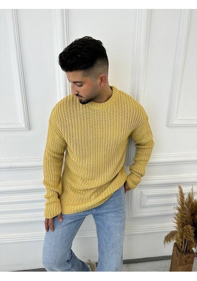 Elku Moda Kazak Oversize Çift Kat Zincir Örgü Naturel Pamuk Bol Kesim Tüylenmez Triko Kazak Hardal Elku Moda Kazak Oversize Çift Kat Zincir Örgü Naturel Pamuk Bol Kesim Tüylenmez Triko Kazak Hardal