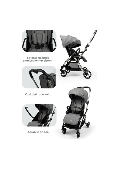 Marcus Kolay Katlanabilen Kabin Travel Sistem Bebek Arabası Heavy Grey