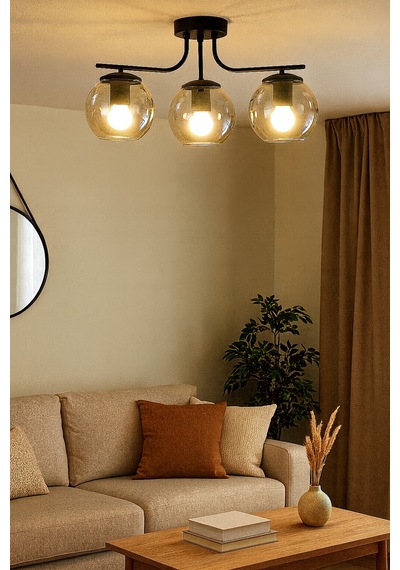 Lora Modern Tasarım Minimal Yatak Odası Salon Mutfak Siyah Renk Füme Camlı 2 Li Avize