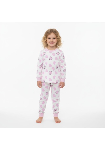 Kalp Desenli Kız Çocuk Pijama Takımı KREM