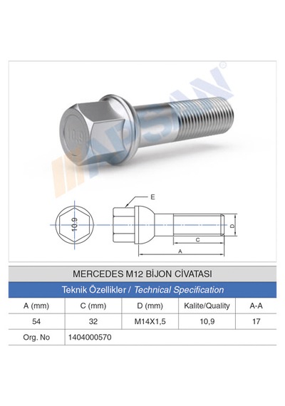 20 Adet Mercedes Bijon Civatası 32mm