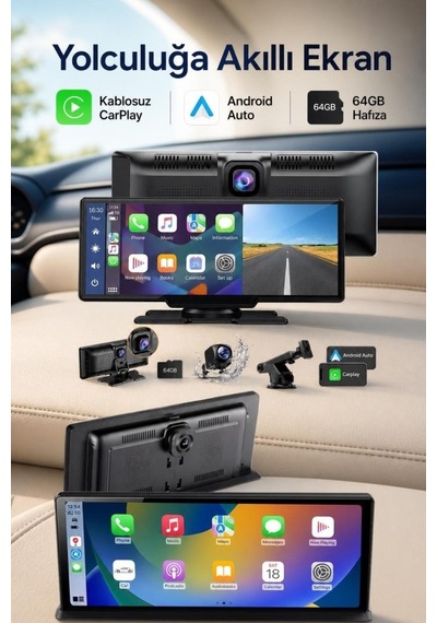Kablosuz Carplay Ve Android Auto Uyumlu 10.2 İnç Çift Kameralı Araç Ekranı