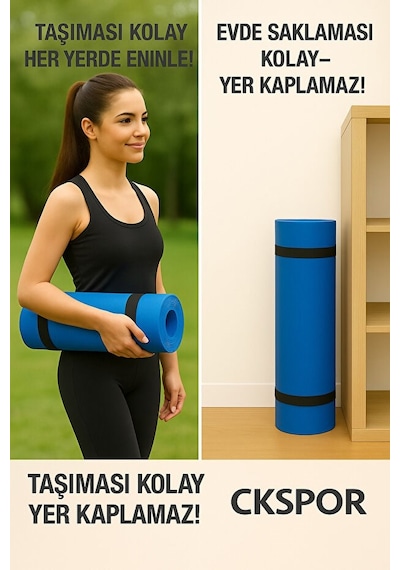 10mm Mavi Pilates Matı Kalın Yoga, Pilates Ve Spor Minderi Gümüş
