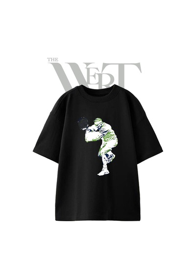 Thewert Rafael Nadal Tasarım Baskılı Ünisex Siyah Oversize T-shirt