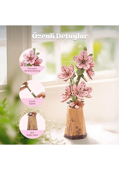 Rowood Tw101 Kiraz Çiçeği Sakura Dıy Minyatür Maket Model Seti Ahşap 3d Wooden Puzzle 3d Model Kit Ahşap Maket Dekoratif Hobi Seti