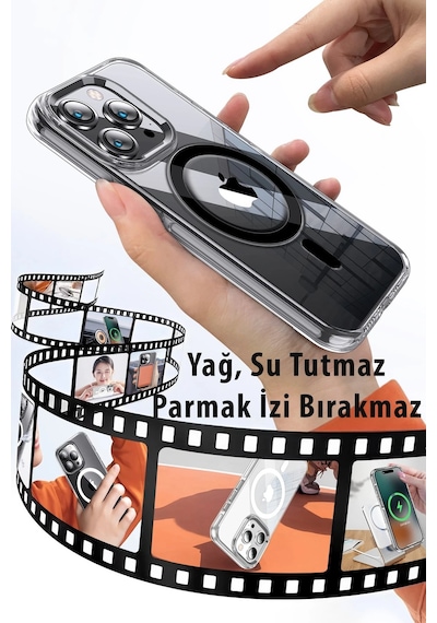 Joko Apple iPhone Uyumlu 15 Pro Max Kılıf Crystal Magsafe Kapak Glblseme - 75 - Şeffaf