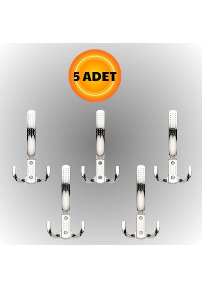 Uzun Noktalı Metal Askı Şık Portmanto Askılık Dolap Mobilya Askısı Vidalar Dahil 5 Adet Krom