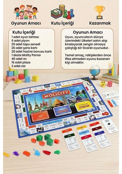 134 Parça 1 Deste Oyuncak Paralı Dünya Ticaret Oyunu Eğlenceli 2-6 Kişilik Aile Kutu Oyunu