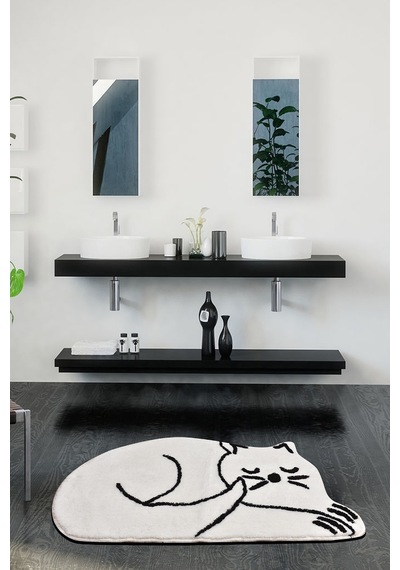 Sleepıng Cat Whıte Banyo Halısı, Pasas