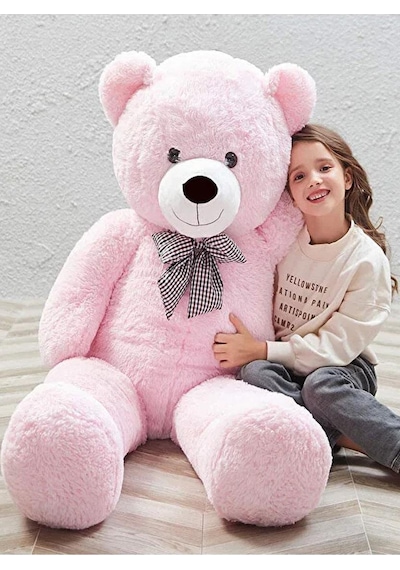 Papyonlu 180-190 Cm Dev Boy Sevimli Peluş Koca Ayı - Sevgiliye Eşe - Arkadaşa Özel Hediye Pembe