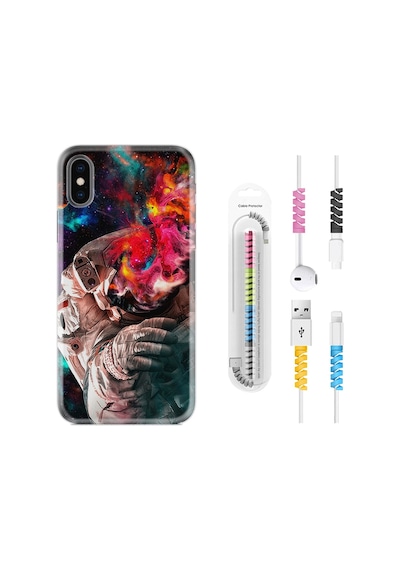 Apple Uyumlu iPhone XS Max Kılıf Kablo Koruyuculu Fire Astronout 1847