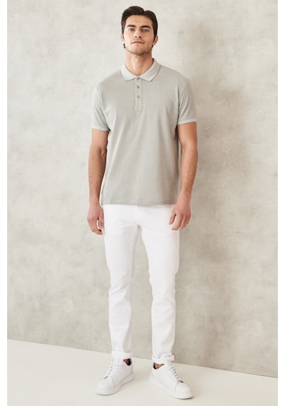 Ac&Co / Altınyıldız Classics 465126598 Düğmeli Polo Yaka Cepsiz Slim Fit Erkek Tişört Taş Rengi Taş