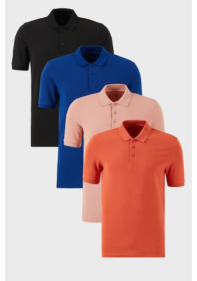 Buratti Pamuklu Regular Fit Düğmeli Polo Yaka 4'Lü Paket Erkek T Shirt 5902127S4 Siyah-Saks-Tarçın-Pudra