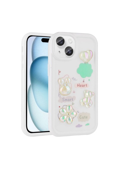 Apple iPhone Uyumlu 15 Plus Kabartma Figürlü Parlak Csk Zore Toys Silikon Kılıf beyaz