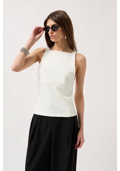 Defymoda Sırt Kurdele Detay Bluz Beyaz