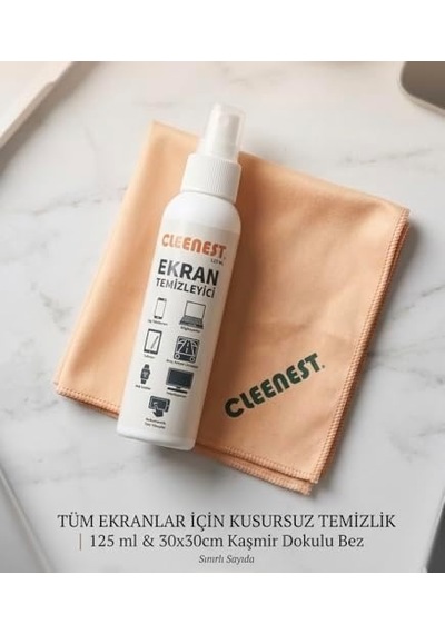 Ekran Temizleyici Seti 125 Ml Nazik Sprey & Yumuşacık 30x30 Kaşmir Bez Tüm Ekranlar İçin Parlak Çözüm