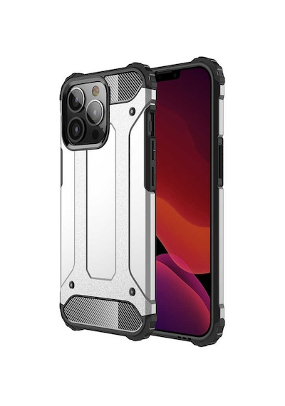 Noktaks - Apple Uyumlu iPhone 13 Pro Max - Kılıf Çift Katman Zırh Tank Crash Military Kapak - Gri