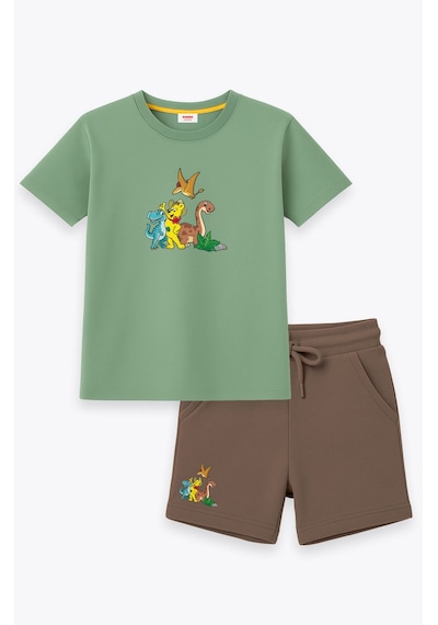 Haribo Lisanslı Dinozor Baskılı T-shirt Şort Takım Yeşil