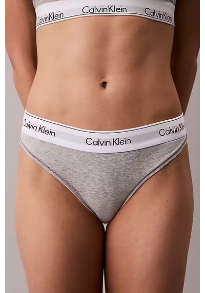 Kadın Logo Şeritli Tanga Külot - Gri Grey Heather