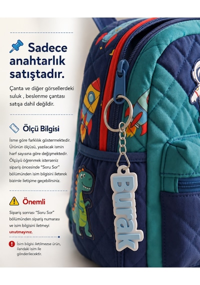 Kişiye Özel İsimli Çocuk Çanta Aksesuarı Anahtarlık - Pla Sağlıklı Plastik Açık Mavi