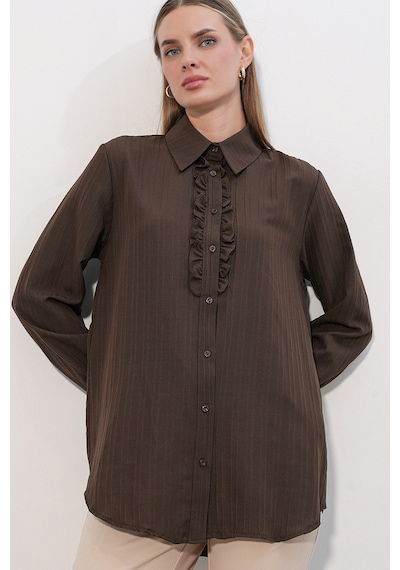 Bigdart Fırfırlı Uzun Gömlek Tunik 5953 - A.kahve