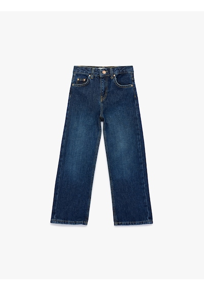 Koton Pamuklu Cepli Geniş Paça Denim Pantolon Orta İndigo 6skg40035ad İndigo